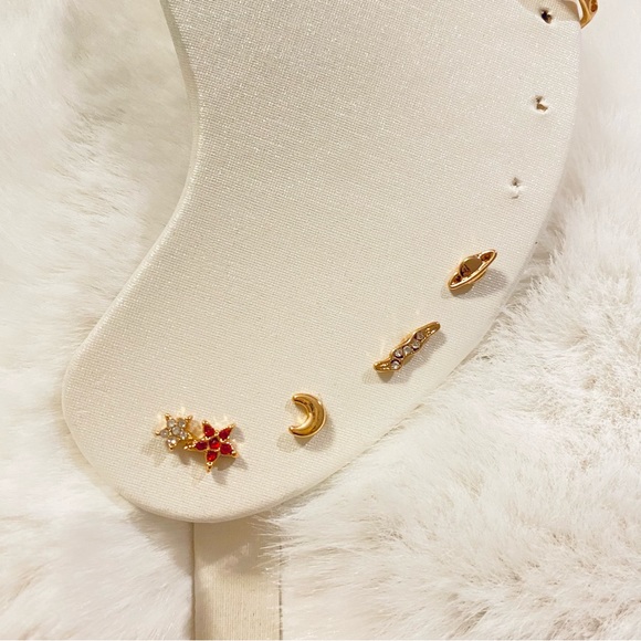 Galaxy Earring Stud Set Planet Moon Stars Space Gold Tone - Picture 2 of 3